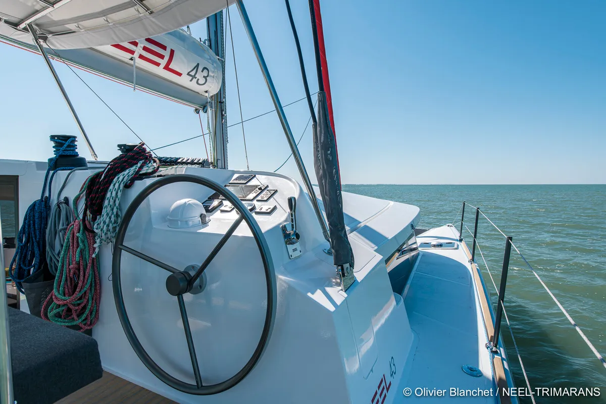 Cockpit of Lungta, a NEEL 43 sailboat at La Rochelle, France