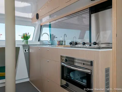 Galley of Lungta, a NEEL 43 sailboat at La Rochelle, France