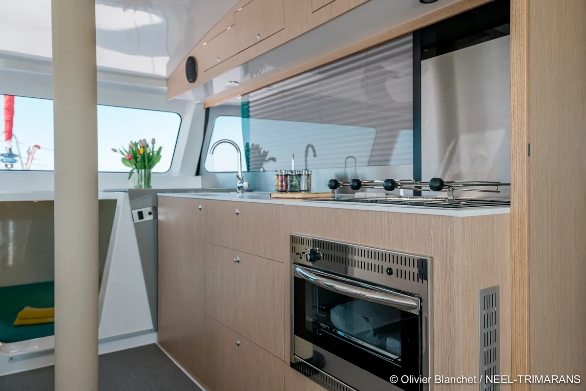 Galley of Lungta, a NEEL 43 sailboat at La Rochelle, France