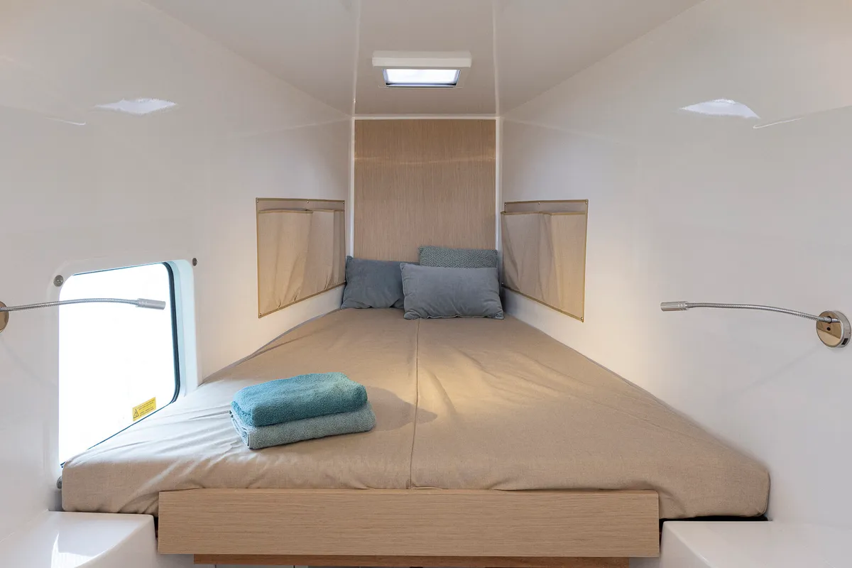 Cabin on Lungta, a NEEL 43 sailboat at La Rochelle, France
