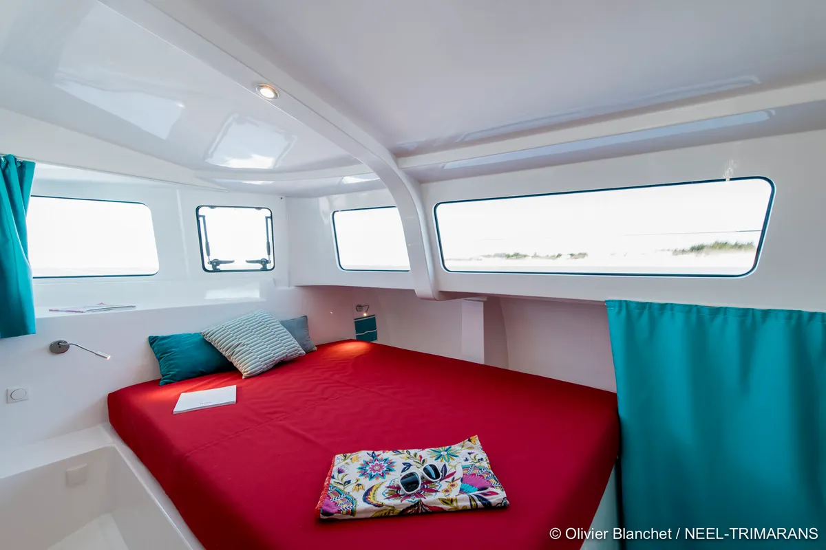 Cabin on Lungta, a NEEL 43 sailboat at La Rochelle, France