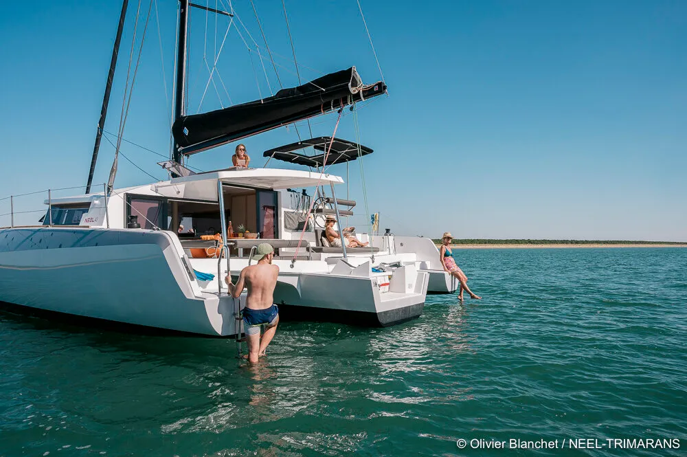 Exterior view of Lungta, a NEEL 43 sailboat at La Rochelle, France