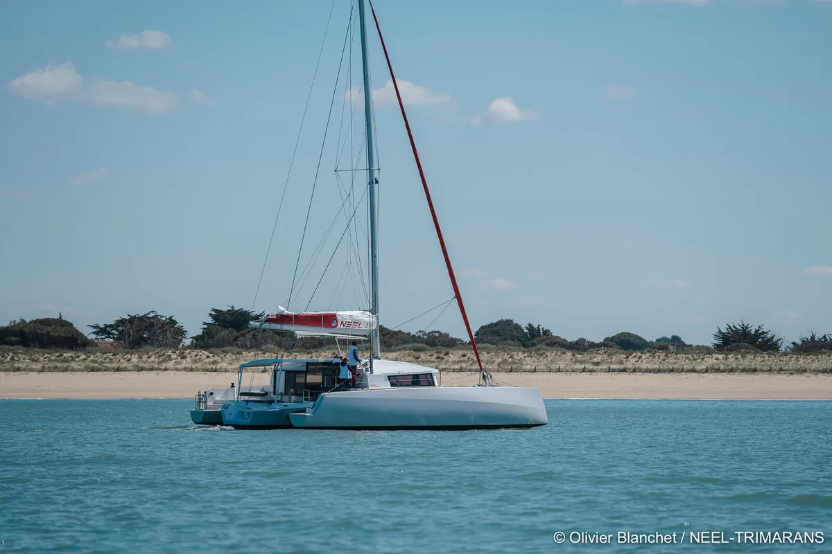 Exterior view of Lungta, a NEEL 43 sailboat at La Rochelle, France