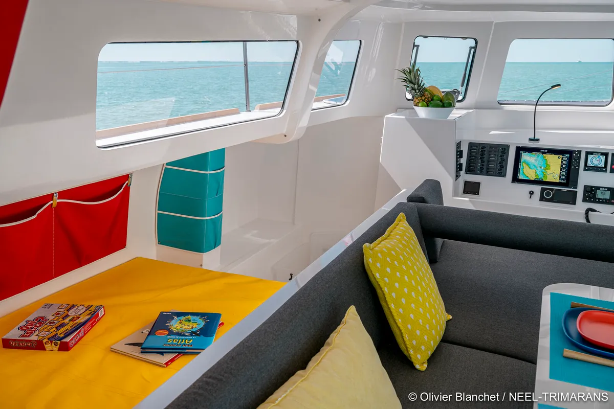 Cabin on Lungta, a NEEL 43 sailboat at La Rochelle, France