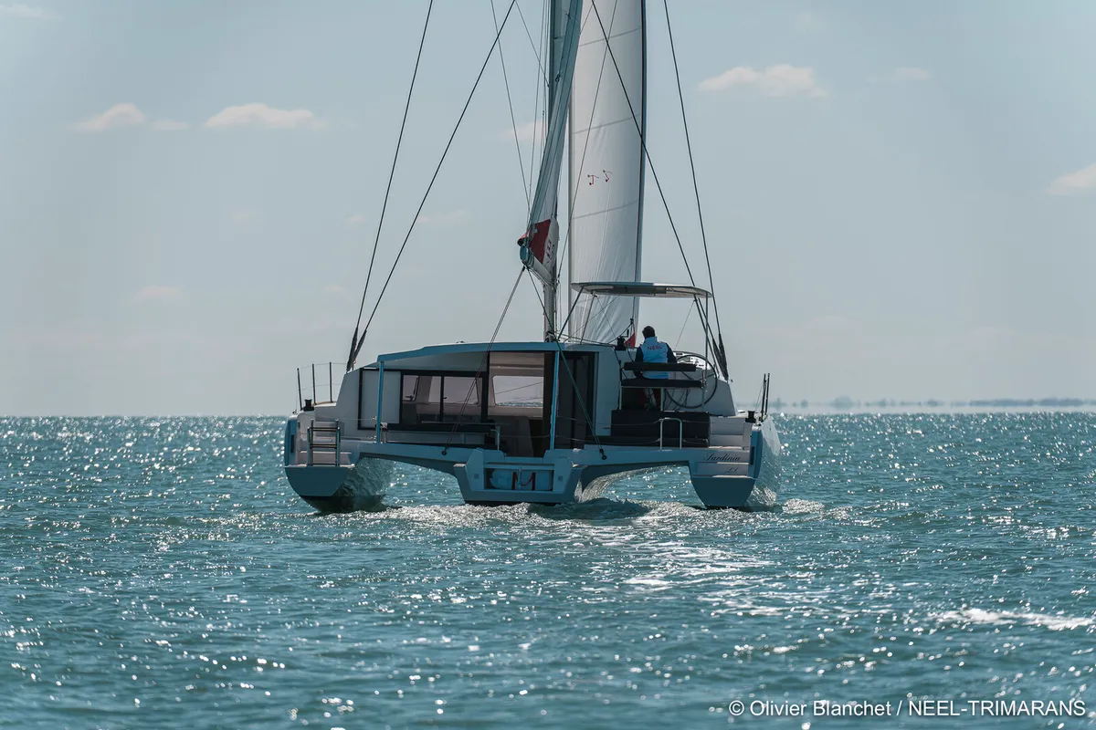 Exterior view of Lungta, a NEEL 43 sailboat at La Rochelle, France