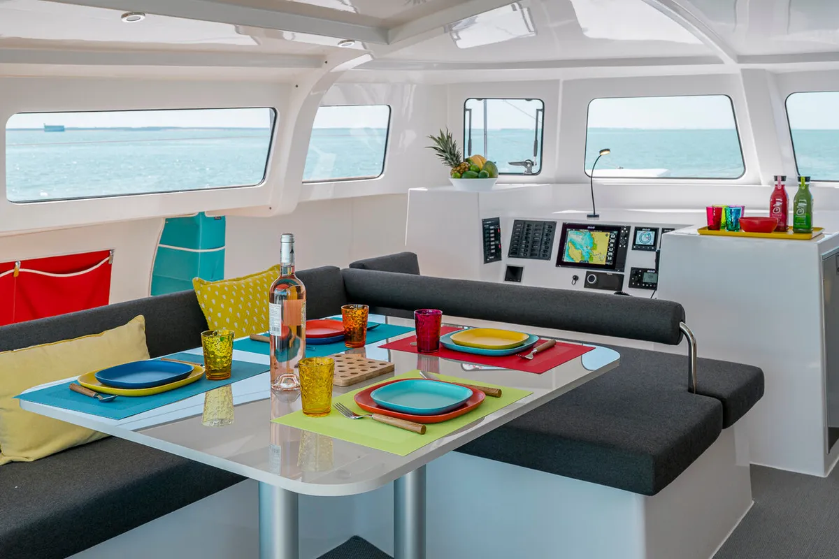 Salon of Lungta, a NEEL 43 sailboat at La Rochelle, France