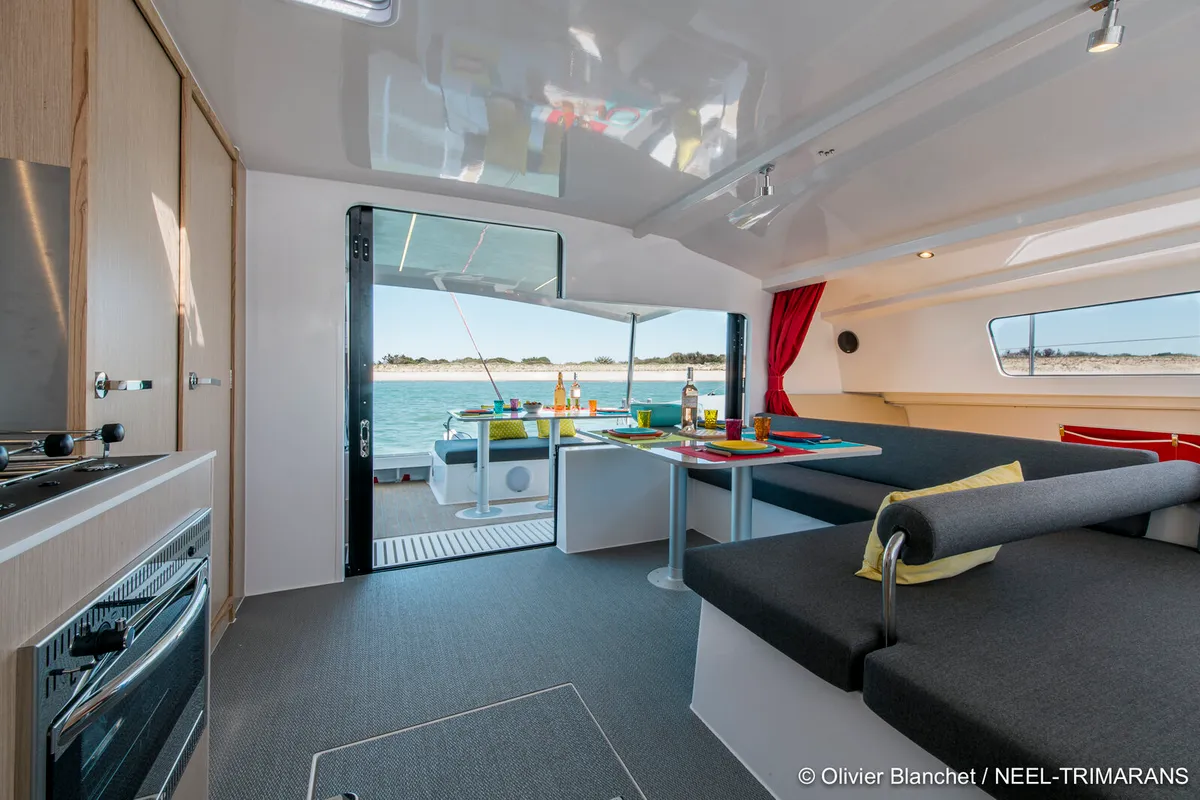 Salon of Lungta, a NEEL 43 sailboat at La Rochelle, France