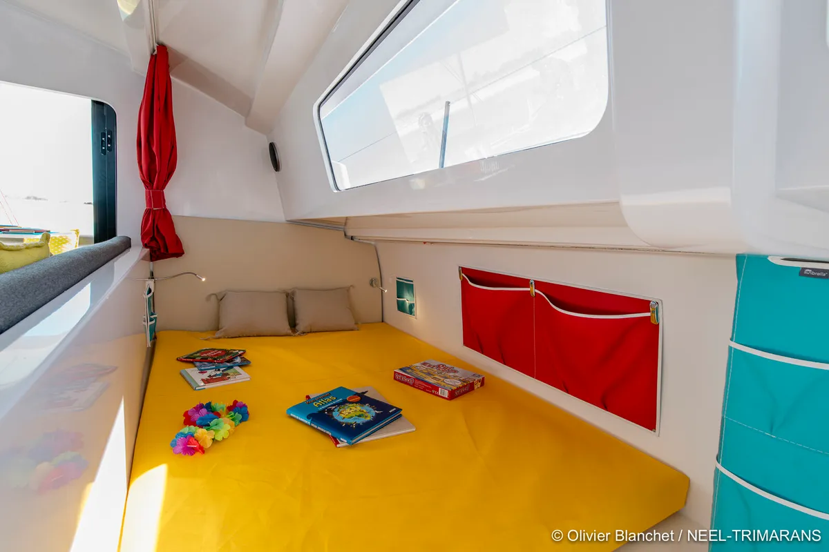 Cabin on Lungta, a NEEL 43 sailboat at La Rochelle, France