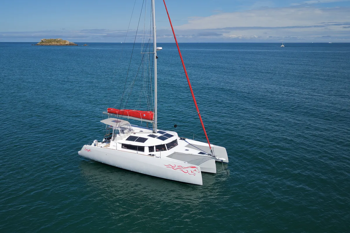 Exterior view of Lungta, a NEEL 43 sailboat at La Rochelle, France