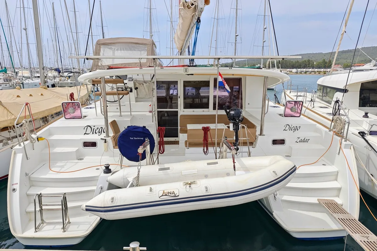 Exterior view of Diego, a Lagoon 400 S2 catamaran at Općina Sukošan, Croatia