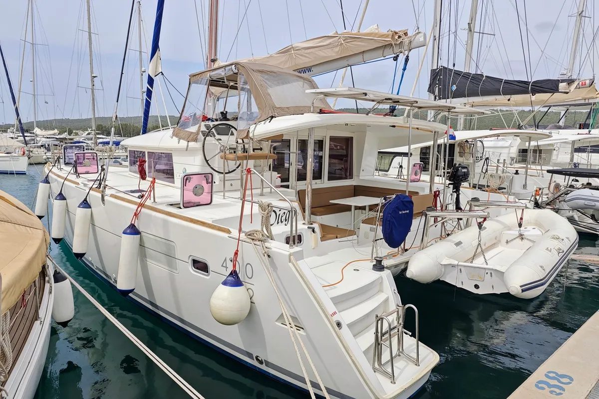 Exterior view of Diego, a Lagoon 400 S2 catamaran at Općina Sukošan, Croatia