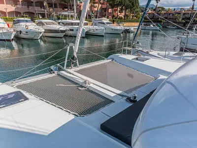 Deck of Almalu, a Lagoon 42 catamaran at Tonnarella, Italy