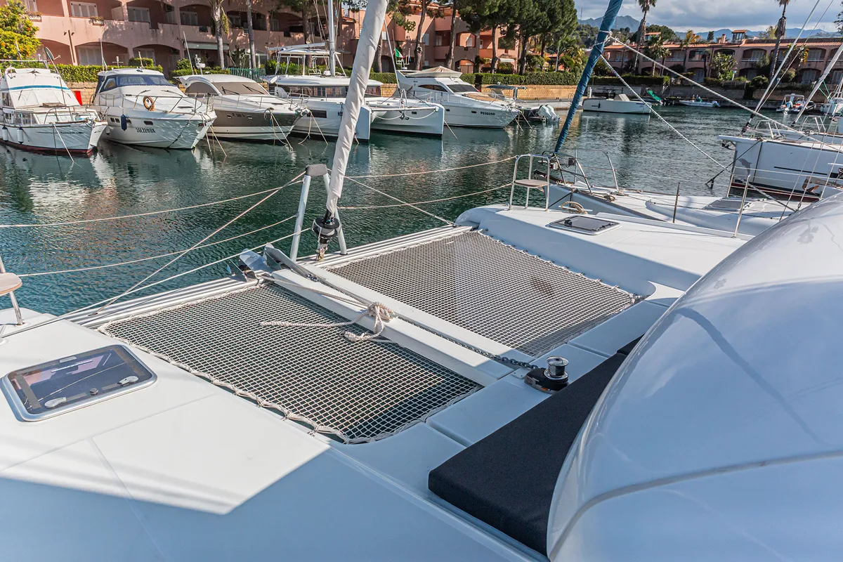Deck of Almalu, a Lagoon 42 catamaran at Tonnarella, Italy