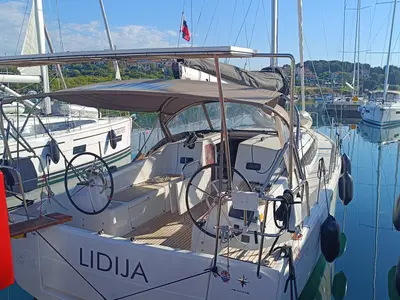 Cockpit of Lidija, a Jeanneau Sun Odyssey 380 sailboat at Pula, Croatia