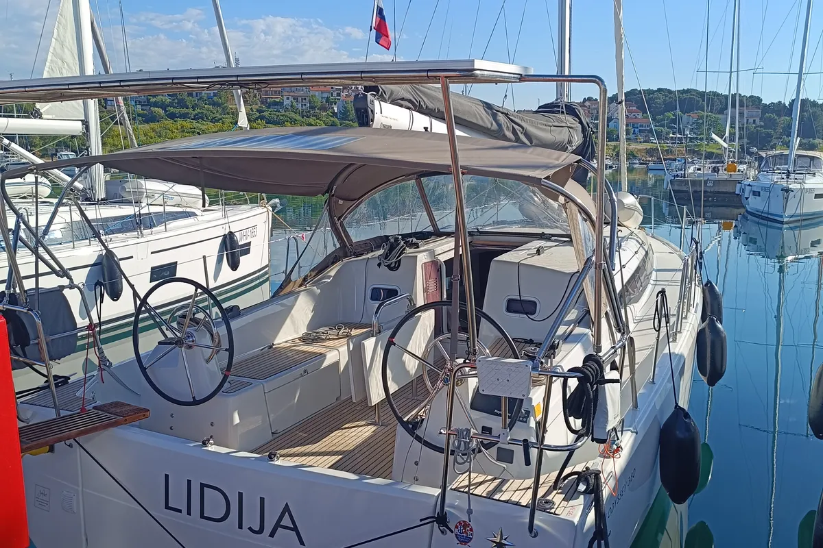 Cockpit of Lidija, a Jeanneau Sun Odyssey 380 sailboat at Pula, Croatia