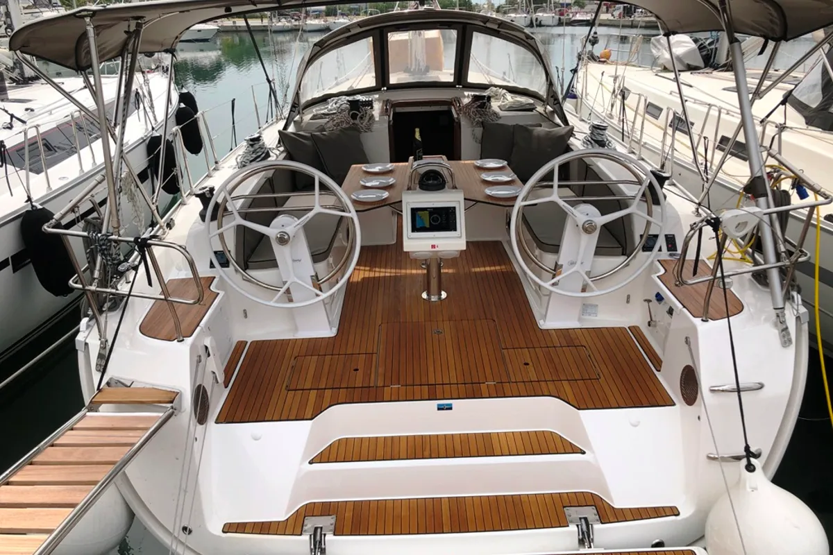 Cockpit of Michael Bavaria 46 Cruiser, a Bavaria 46 Cruiser sailboat at Thessaloniki, Greece