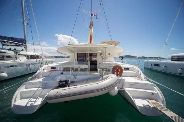 Exterior view of Mariona, a Fountaine Pajot Lipari 41 catamaran at Roses, Spain