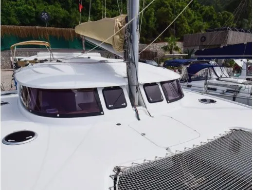 Deck of Mariona, a Fountaine Pajot Lipari 41 catamaran at Roses, Spain