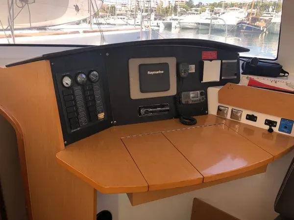 Cockpit of Mariona, a Fountaine Pajot Lipari 41 catamaran at Roses, Spain