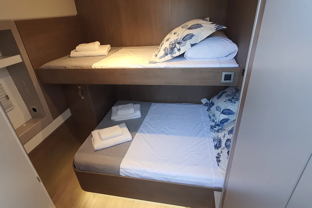 Cabin on ONLY ONE LIFE, a Bali 5.4 catamaran at Sitges, Spain