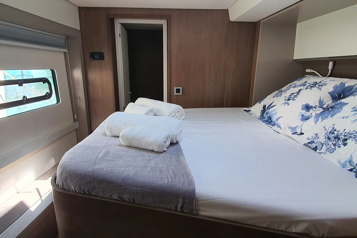 Cabin on ONLY ONE LIFE, a Bali 5.4 catamaran at Sitges, Spain