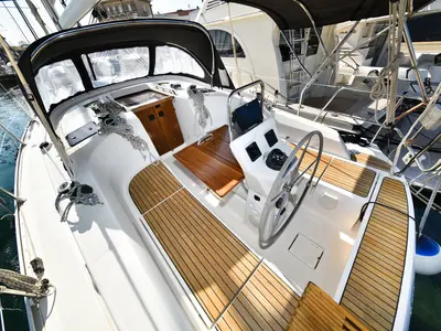 Cockpit of Petra M, a Bavaria 36 Cruiser sailboat at Zadar, Croatia