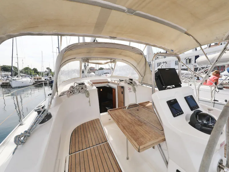Cockpit of Petra M, a Bavaria 36 Cruiser sailboat at Zadar, Croatia