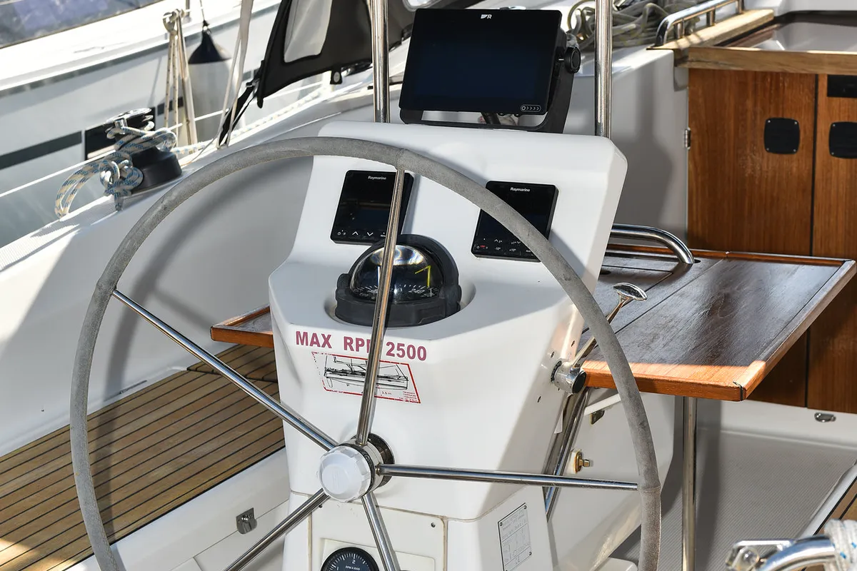 Cockpit of Petra M, a Bavaria 36 Cruiser sailboat at Zadar, Croatia
