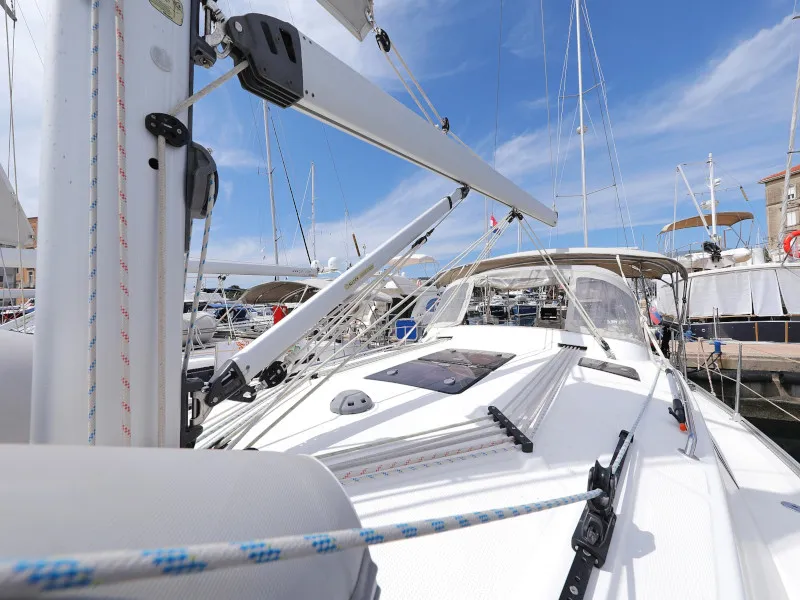 Deck of Petra M, a Bavaria 36 Cruiser sailboat at Zadar, Croatia