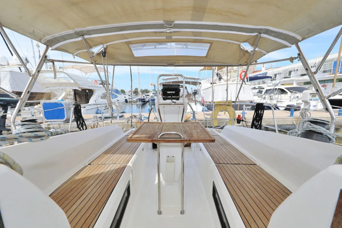 Deck of Petra M, a Bavaria 36 Cruiser sailboat at Zadar, Croatia