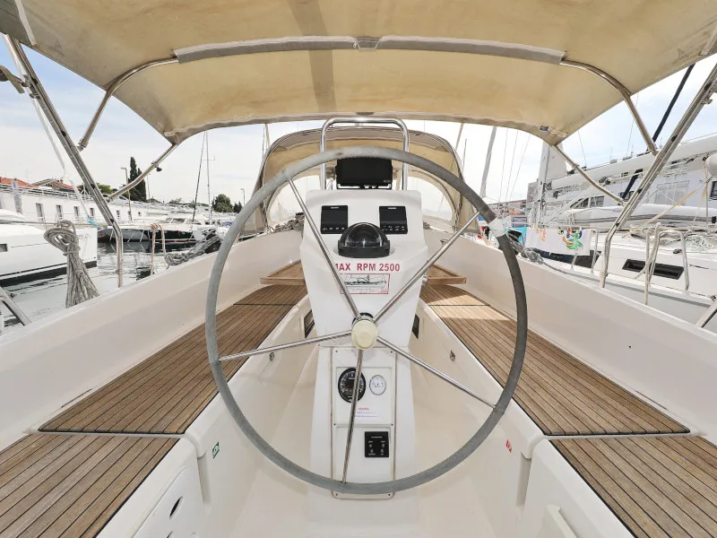 Cockpit of Petra M, a Bavaria 36 Cruiser sailboat at Zadar, Croatia