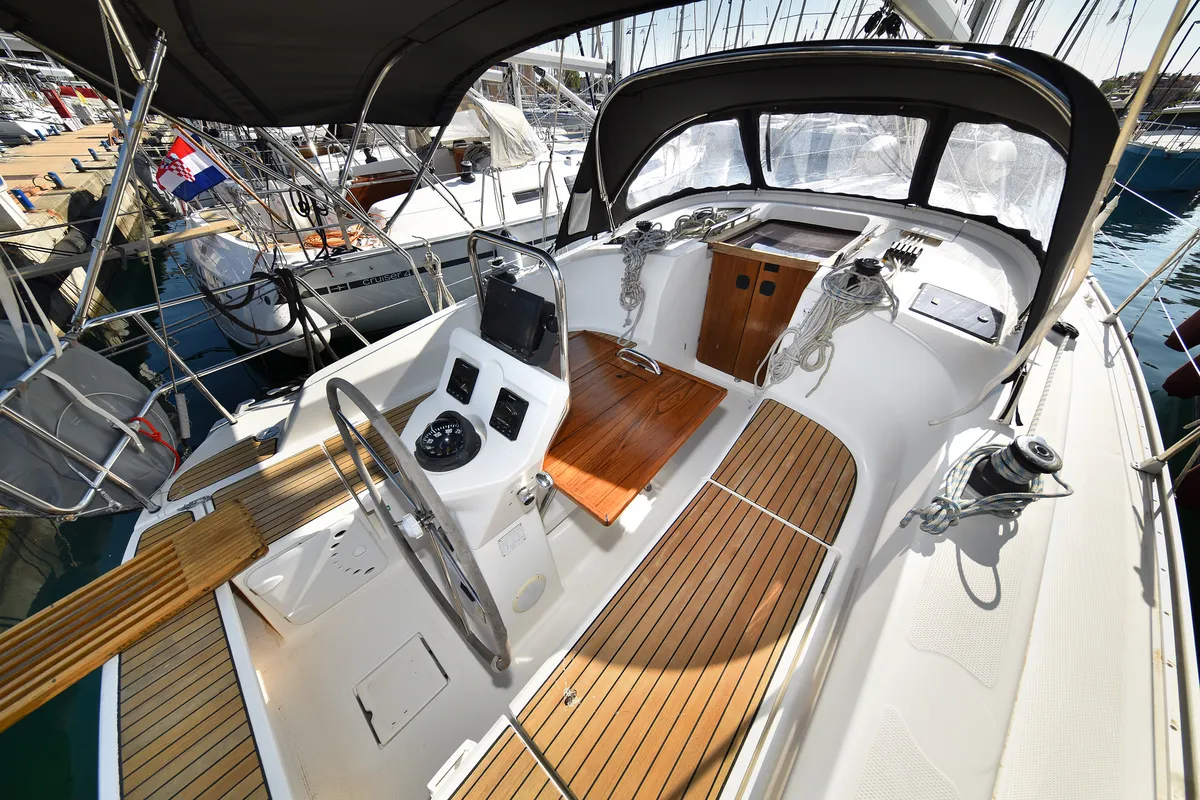 Deck of Petra M, a Bavaria 36 Cruiser sailboat at Zadar, Croatia