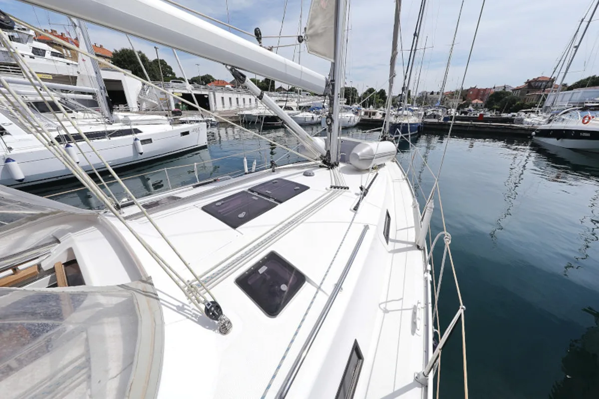 Deck of Petra M, a Bavaria 36 Cruiser sailboat at Zadar, Croatia