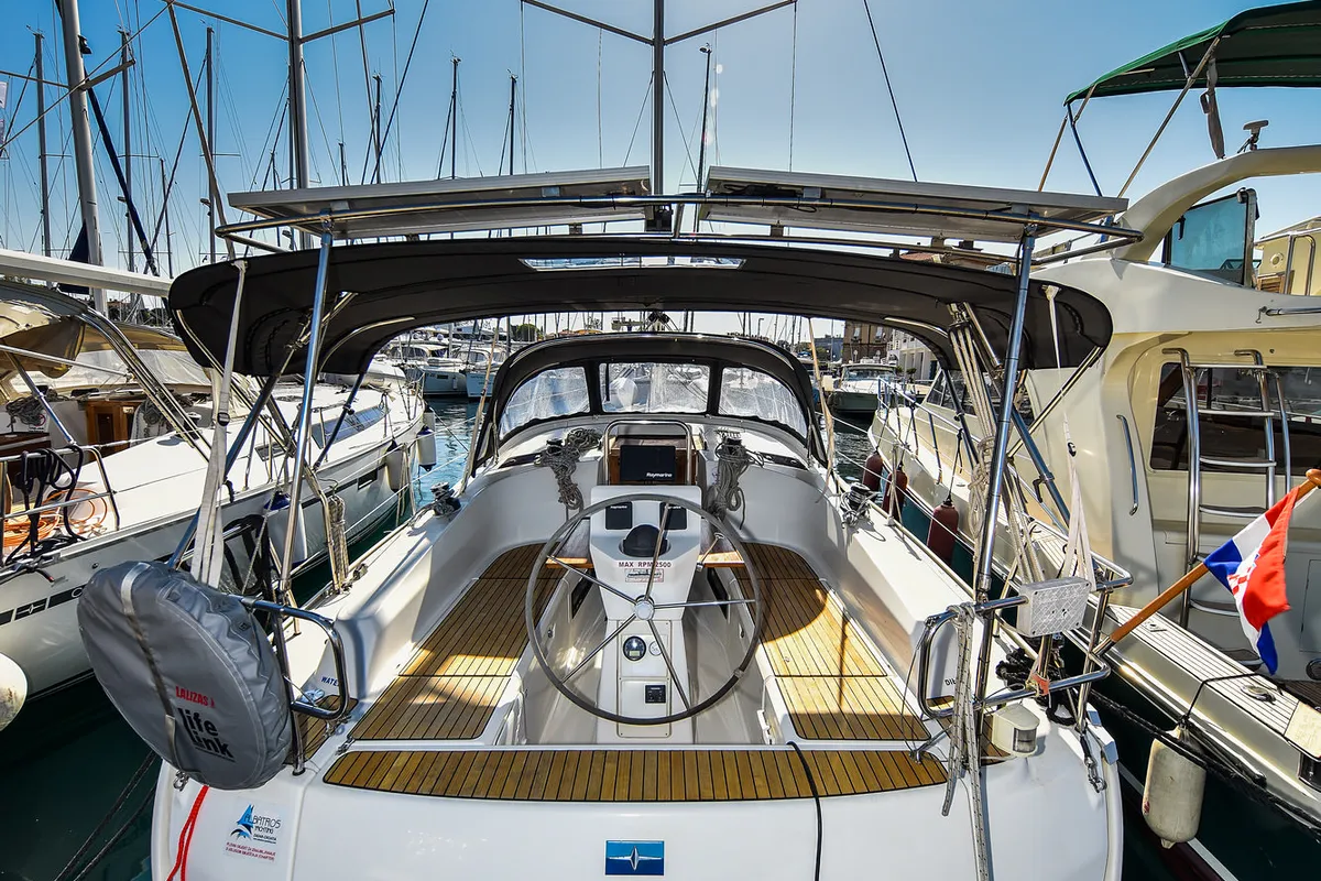 Cockpit of Petra M, a Bavaria 36 Cruiser sailboat at Zadar, Croatia