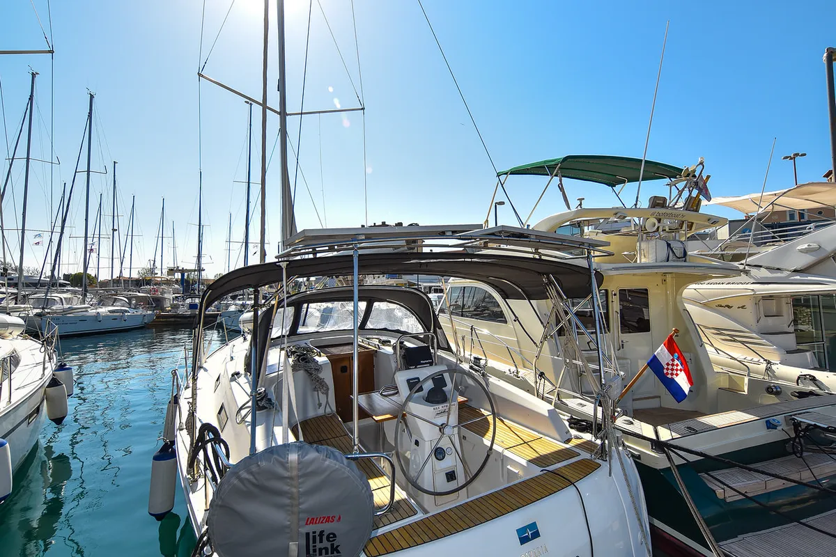 Exterior view of Petra M, a Bavaria 36 Cruiser sailboat at Zadar, Croatia