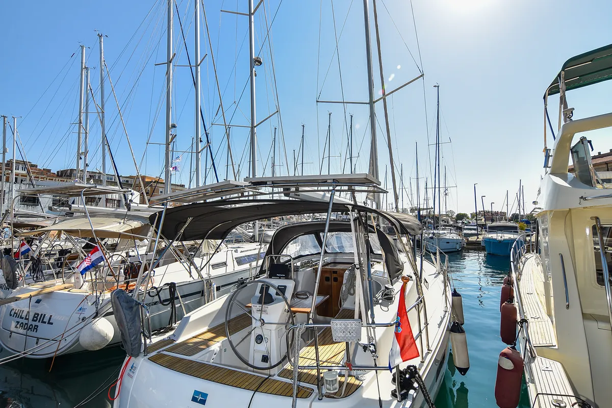 Exterior view of Petra M, a Bavaria 36 Cruiser sailboat at Zadar, Croatia