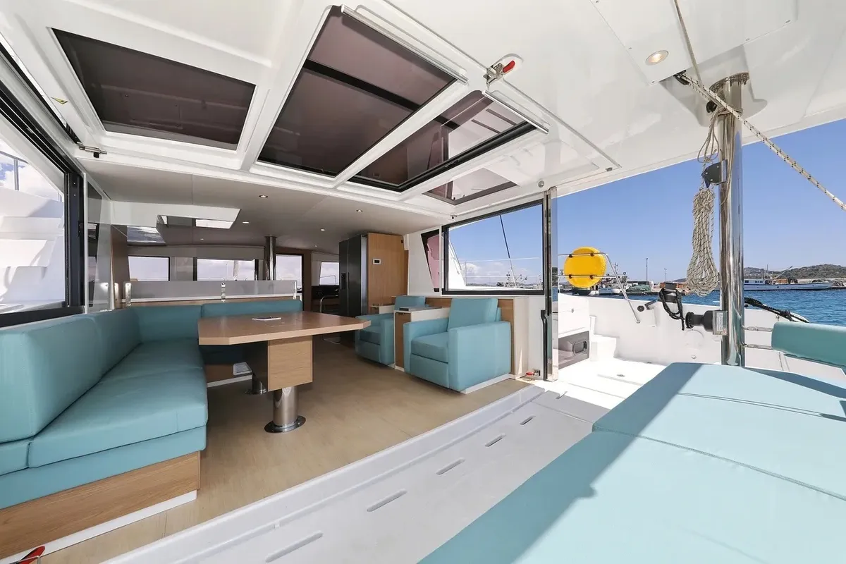Deck of Brain, a Bali 4.6 catamaran at Seget Donji, Croatia