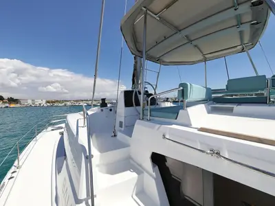 Deck of Brain, a Bali 4.6 catamaran at Seget Donji, Croatia