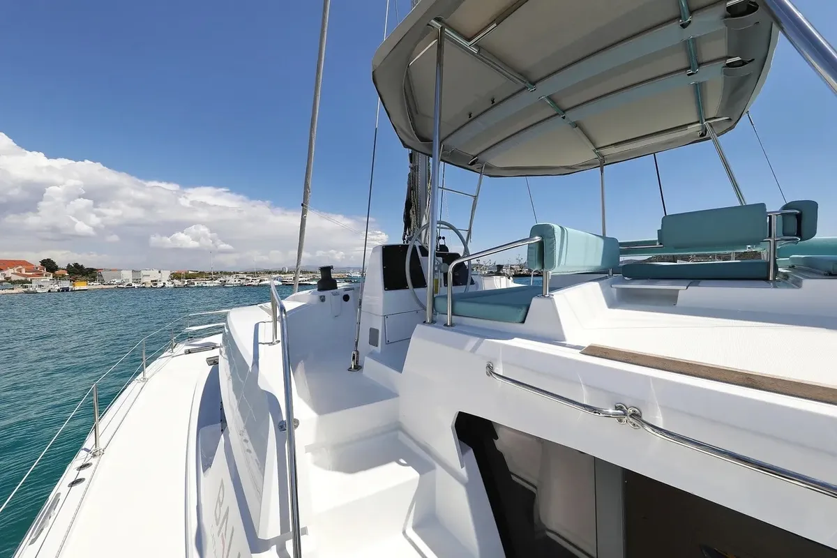 Deck of Brain, a Bali 4.6 catamaran at Seget Donji, Croatia