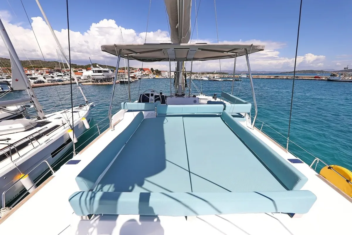 Deck of Brain, a Bali 4.6 catamaran at Seget Donji, Croatia