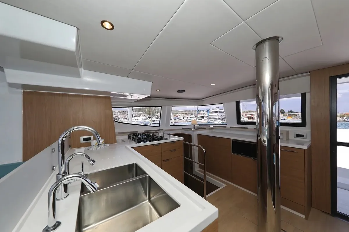 Galley of Brain, a Bali 4.6 catamaran at Seget Donji, Croatia
