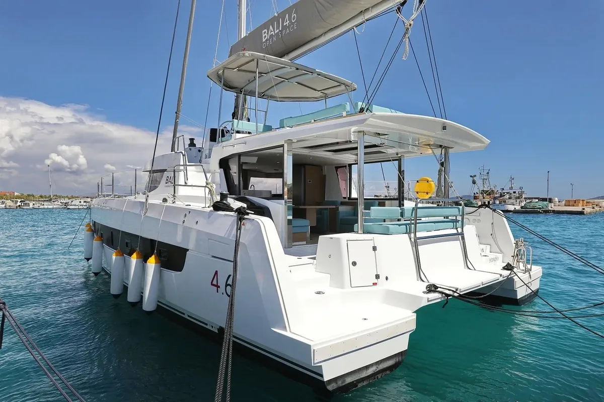 Exterior view of Brain, a Bali 4.6 catamaran at Seget Donji, Croatia