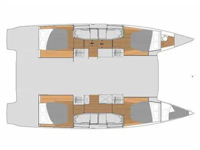 Floor plan of Ola 2, a Fountaine Pajot Elba 45 catamaran at Alameda, United States