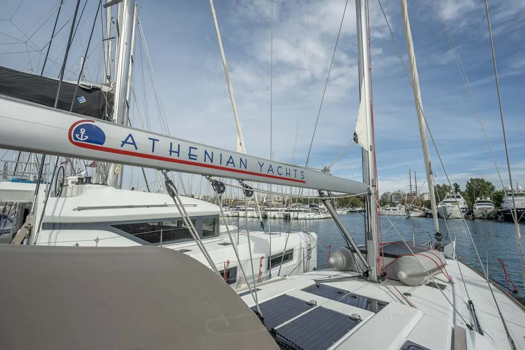Salon of Alpha, a Jeanneau Sun Odyssey 479 sailboat at Benitses, Greece