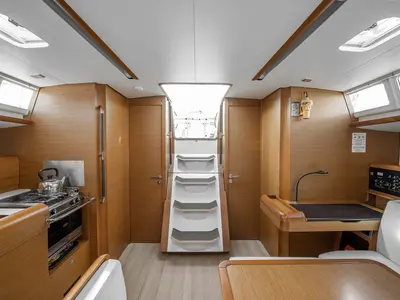 Cabin on Alpha, a Jeanneau Sun Odyssey 479 sailboat at Benitses, Greece