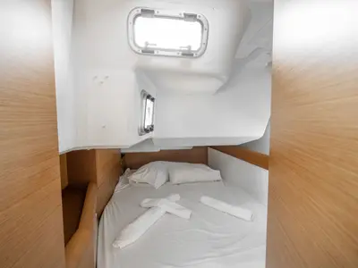 Cabin on Alpha, a Jeanneau Sun Odyssey 479 sailboat at Benitses, Greece
