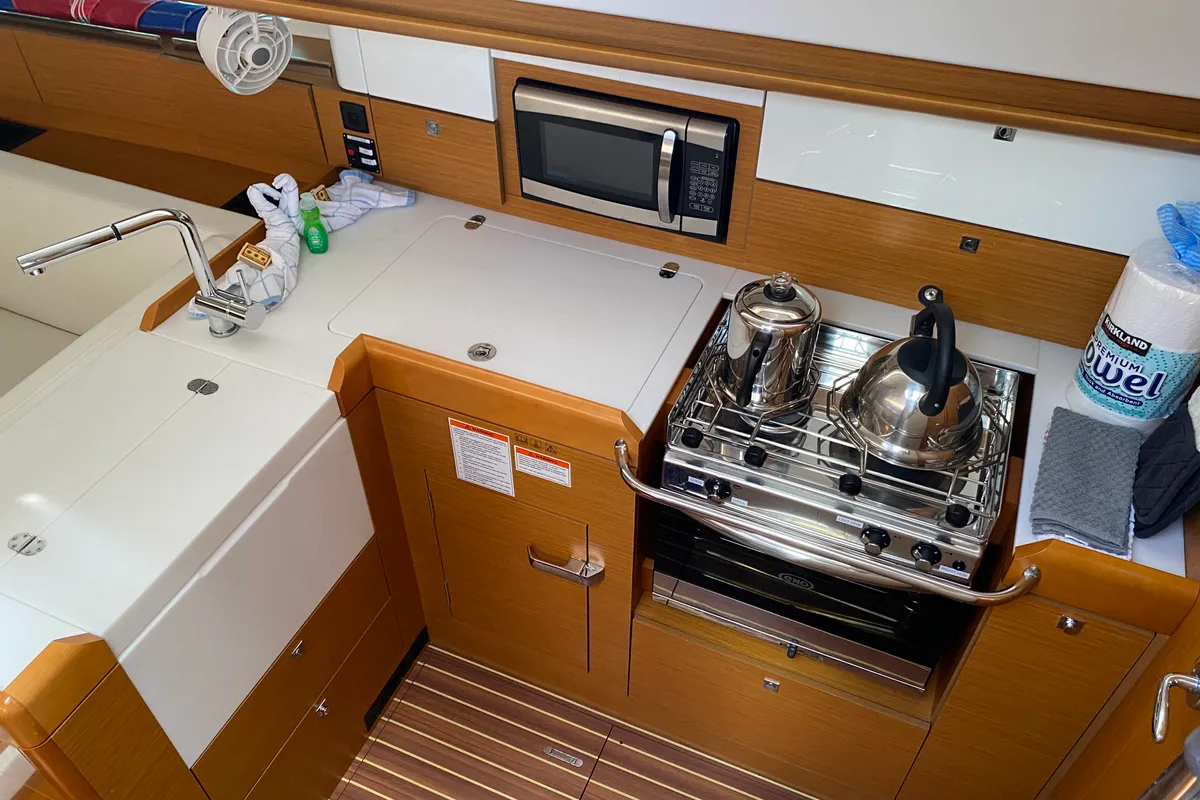 Galley of Descanso, a Jeanneau Sun Odyssey 41DS sailboat at Road Town, British Virgin Islands