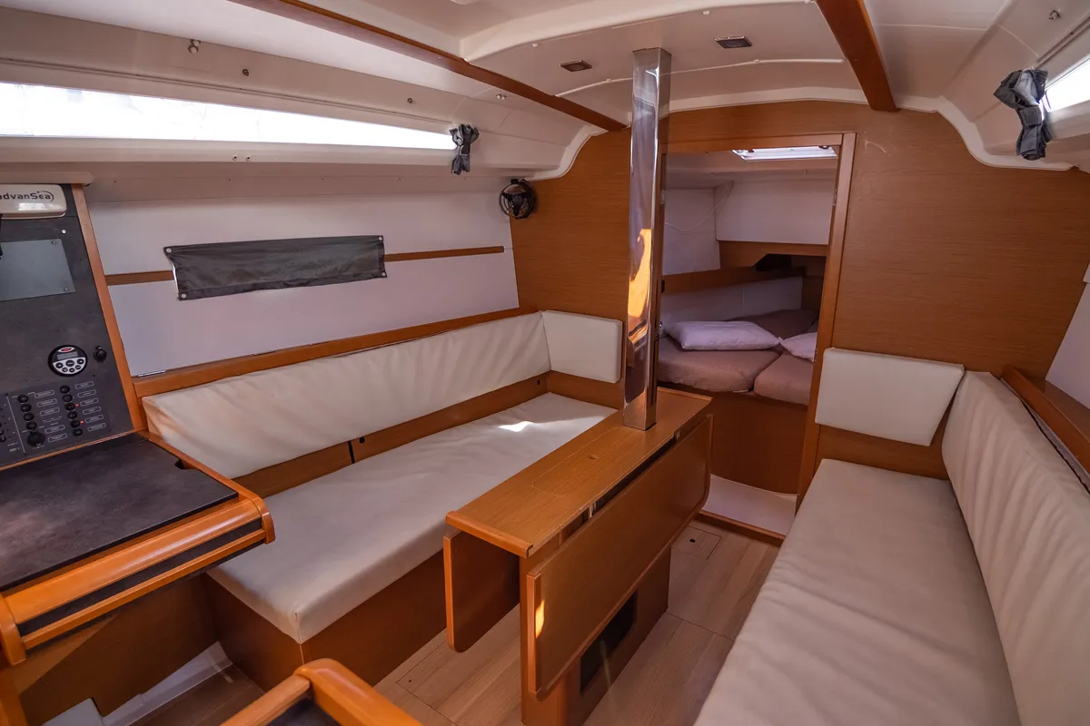 Salon of Dimitra, a Jeanneau Sun Odyssey 349 sailboat at Municipal Unit of Nea Peramos, Greece