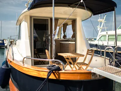 Deck of Paola, a Brodoremont Punat Adria Mare 38 motor yacht at Punat, Croatia