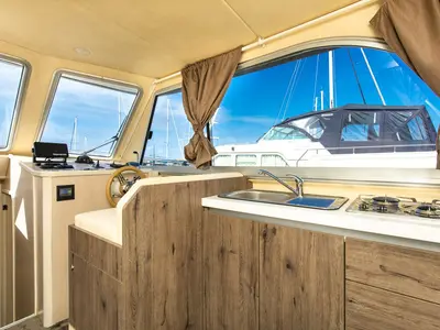 Galley of Paola, a Brodoremont Punat Adria Mare 38 motor yacht at Punat, Croatia